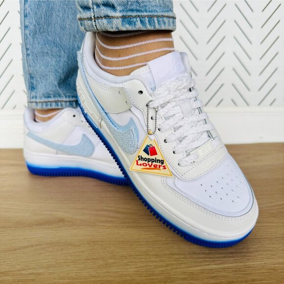 ❤️Rare Nike Air Force 1 Shadow Womens Shoes Sz 7.5 White Blue Sneaker FJ4567-100 - Picture 2 of 12
